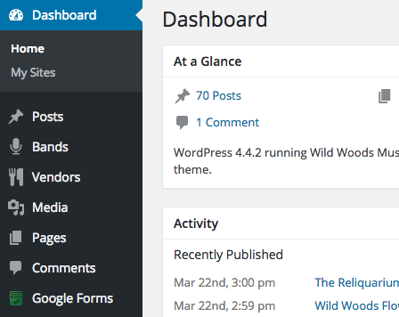 WildWoods - WP Dashboard