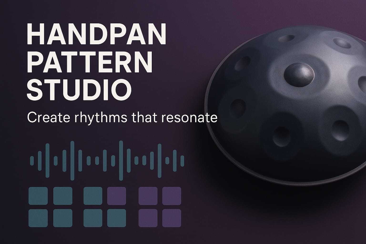 Handpan pattern studio ad on display showing a hand pan drumming device used in creating rhythmic sounds for meditation purposes .