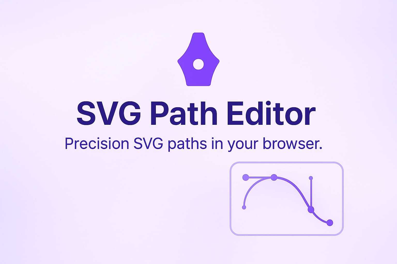 svg path editor logo and description on light purple background.