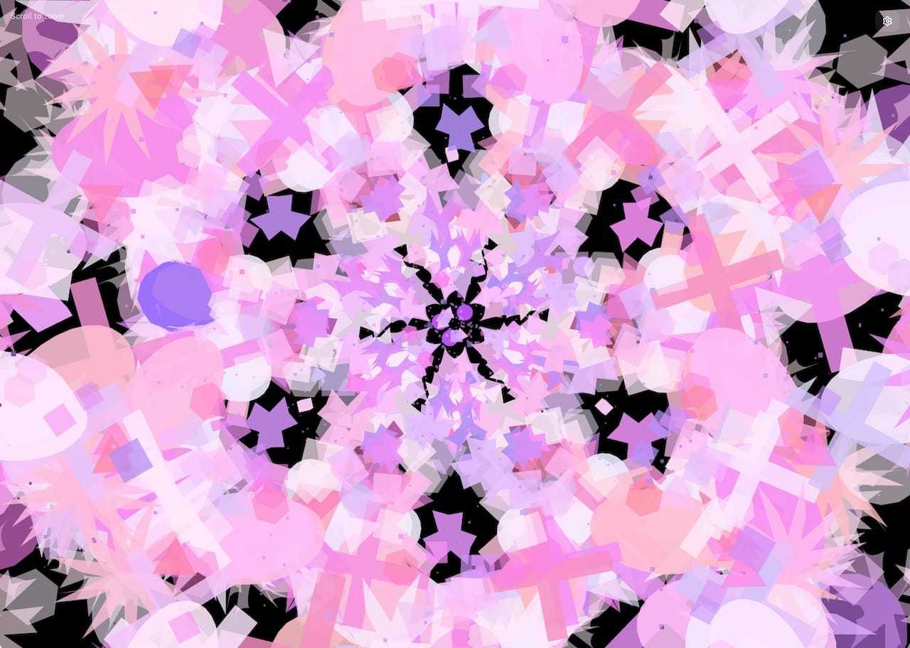 Abstract pattern of pink shapes on black background.