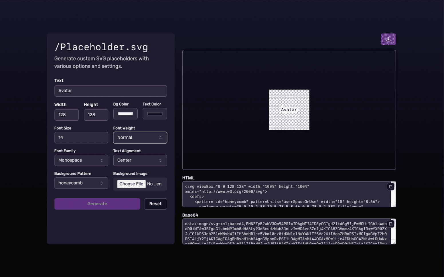 Generating a avatar svg placeholder file with placeholder.svg
