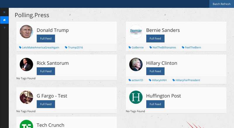 Polling press page showing feeds of presidential candidates.