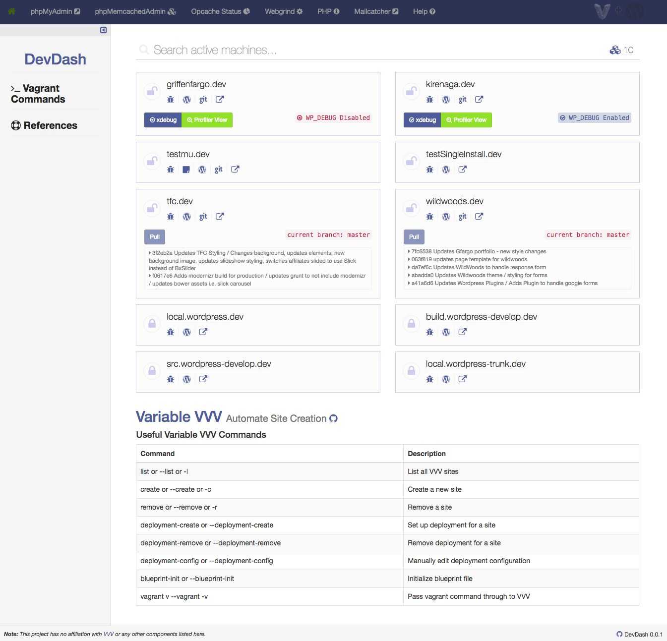DevDash: Custom Dashboard for VVV