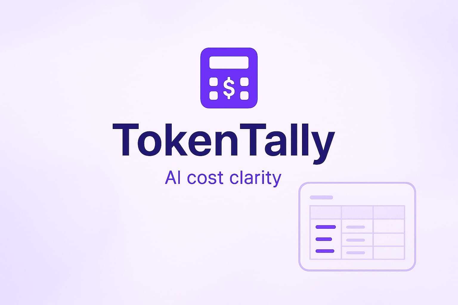 token tally logo on a white background showing purple icons to represent calculators and spreadsheets